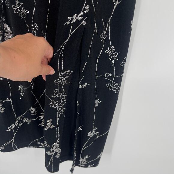 Vtg Y2K Eve Adams Midi Dress Sz M Stretch Gala Metallic Glitter Formal Floral - Picture 5 of 9